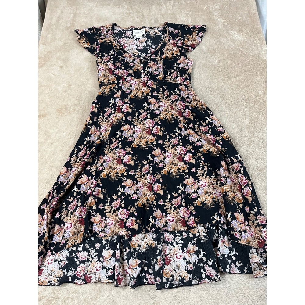 Denim Supply Ralph Lauren Floral AOP Flutter Sleeve Dress Women size 4 Black